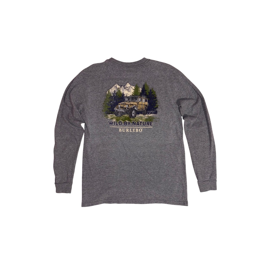 BURLEBO Long Sleeve Graphic T-Shirt Mens Medium Gray Wild By Nature Pocket Tee